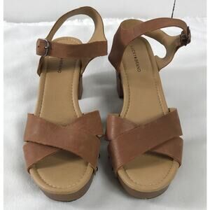 Lucky Brand Haidlee Leather Strappy Heeled Sandal 8.5 Brown